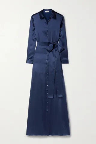 SemSem - Belted Crystal-embellished Silk-satin Gown - Blue