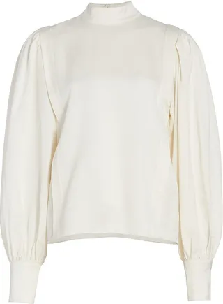 Mock Turtleneck & Balloon-Sleeve Blouse