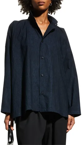 Wide A-Line Double Stand Collar Shirt (Mid Plus Length)