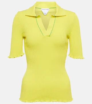 RIbbed-knit polo shirt