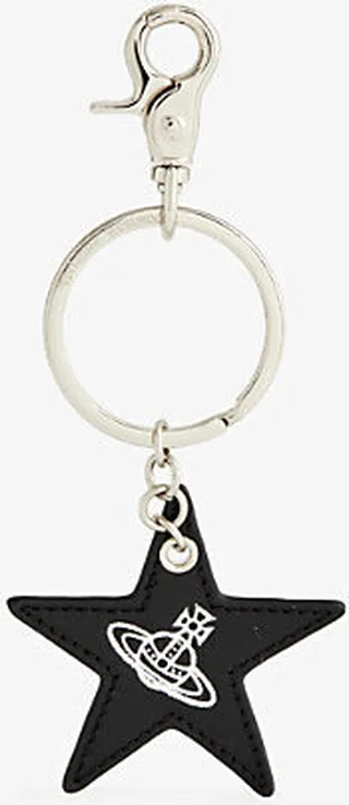 Black Women's Black Leather Orb Print Star Keyring