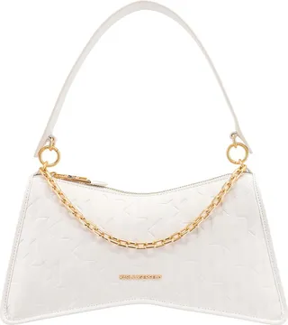 Recycled material shoulder bag with embossed logo print