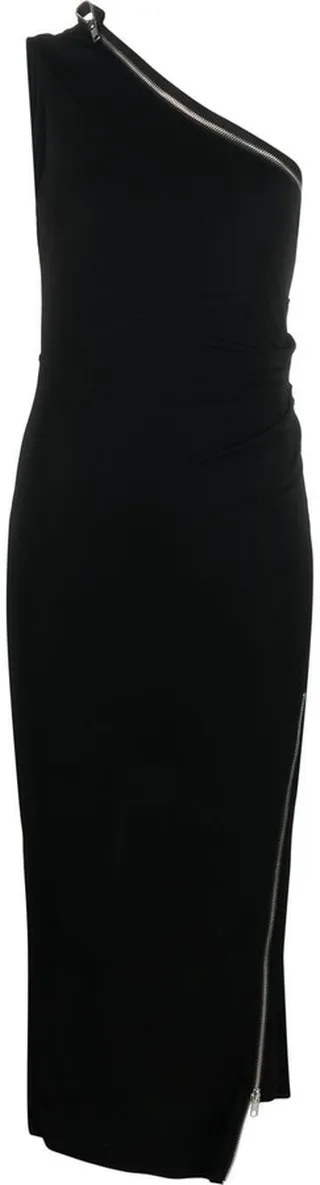 One-Shoulder Zip Detailing Midi Dress