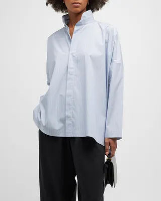 Wide Longer-Back Shirt With Double Stand Collar (Mid Plus Length)