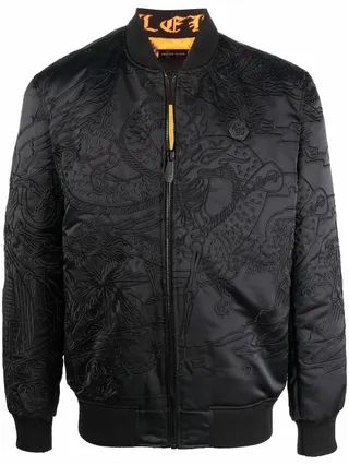Tattoo-Motif Embroidered Bomber Jacket