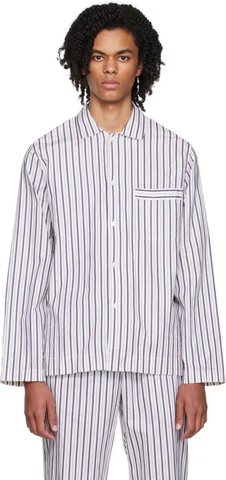 Tekla Purple Stripe Long Sleeve Pyjama Shirt