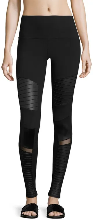 High-Waist Moto Sport Leggings with Mesh Panels