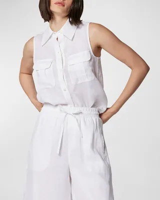 Camila Sleeveless Button-Down Linen Shirt