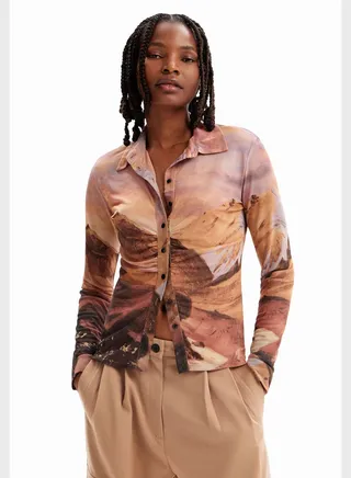 Graphic Button Down T-Shirt