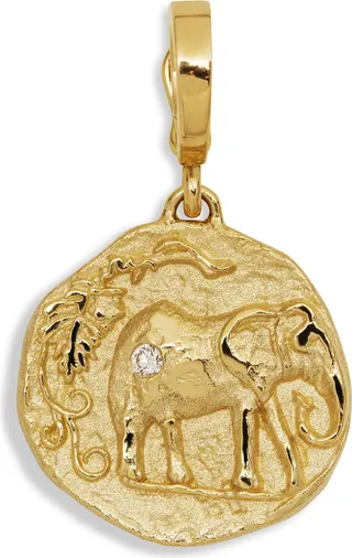 Diamond Small Elefante Coin Yellow Gold Charm