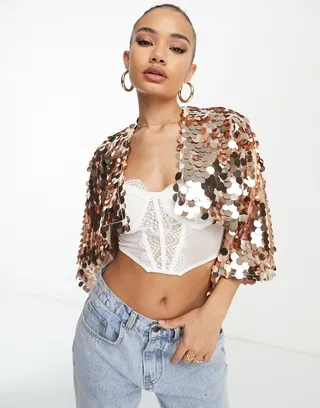 ASOS DESIGN sequin cape in rose gold