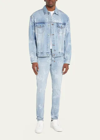 Men's Allover-Logo Denim Trucker Jacket