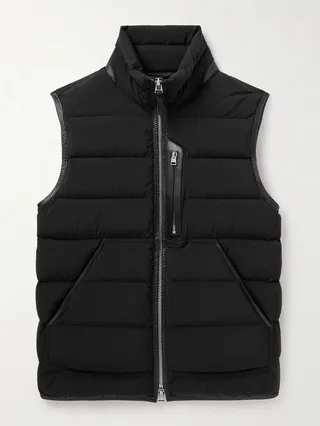 Leather-Trimmed Padded Shell Down Gilet