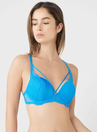 Plunge Neck Strap Detail Bra