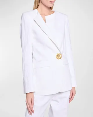 Bela Jewel-Neck Single-Breasted Linen Jacket