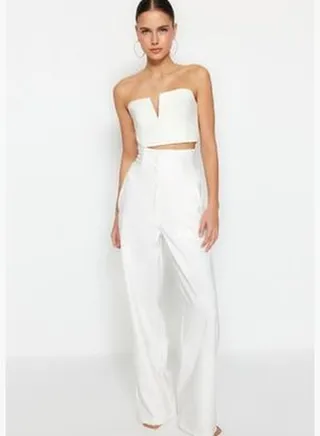 Ecru Trousers with Waist Detail