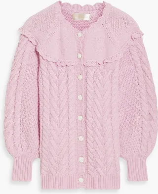 Lake ruffled cable-knit cardigan