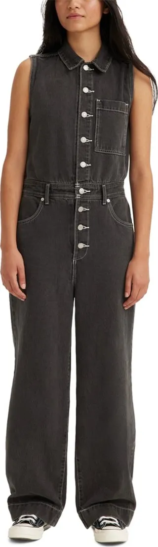 Levi's Women's Cotton Denim Button-Front Sleeveless Jumpsuit