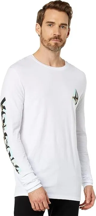 Volcom Chrome Stone Long Sleeve Tee (White) Men's Clothing