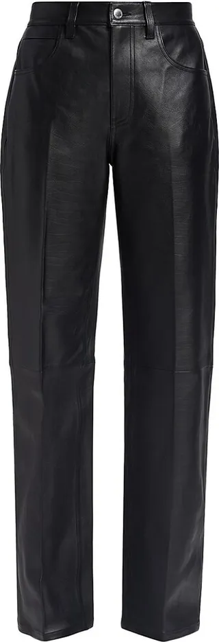 Mid-Rise Relaxed Straight-Leg Leather Pants