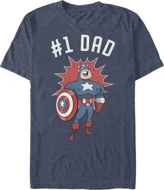 Men's Marvel #1 Dad Cartoon Captain America T-Shirt - Navy Blue Heather - Large