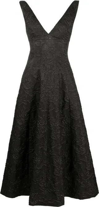 floral-embroidered V-neck dress