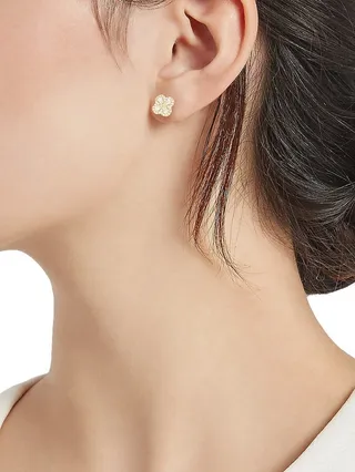 14K Yellow Gold & Diamond Four-Leaf Clover Stud Earrings