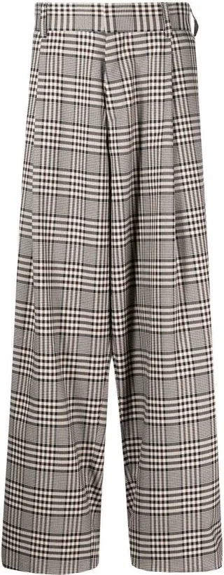 Plaid-Check Wide-Leg Trousers