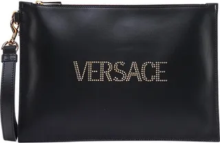 Versace Logo Embellished Zipped Clutch Bag