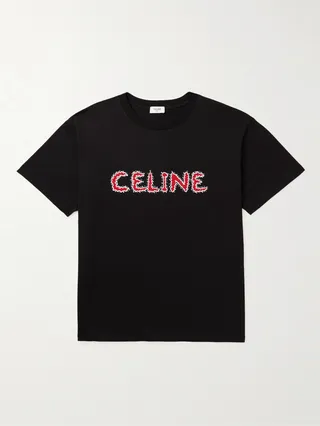 Logo-Print Embellished Cotton-Jersey T-Shirt