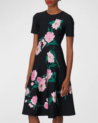Intarsia Knit Floral Midi Dress