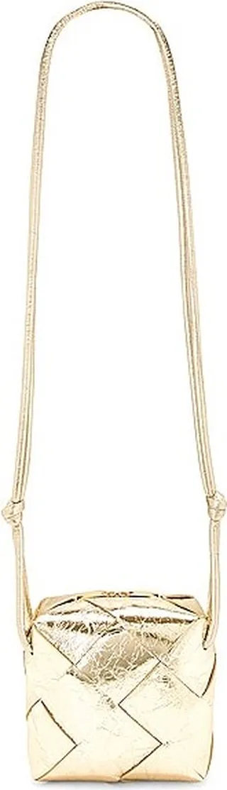 Bottega Veneta Mini Cassette Camera Bag in Metallic Gold