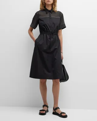 Organdy-Inset Bead-Trim A-line Dress