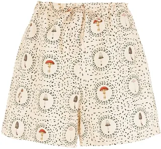 Mushroom-Print Drawstring Shorts