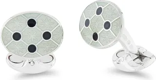 Deakin & Francis - Deakin & Francis Sterling Silver Clear Enamel Cufflinks With Black Enamel Dot Design