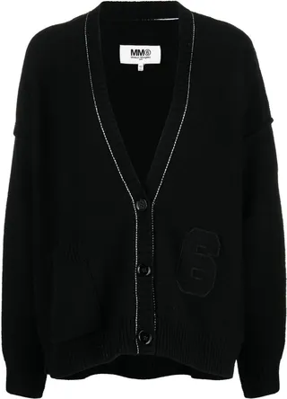 number-patch V-neck cardigan