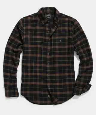 Black Brown Check Flannel Button-Down Shirt