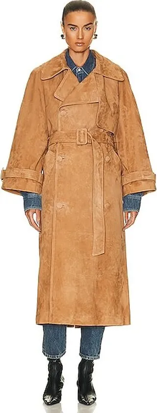 NOUR HAMMOUR Harriet Suede Coat in Tan