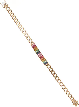 Women's 14K Gold ID Bar Multi-Stone Bracelet