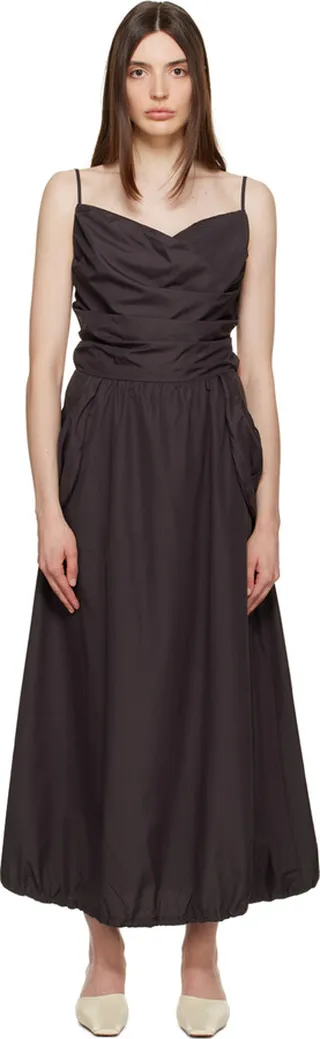 TheOpen Product Brown Gathered Midi Dress