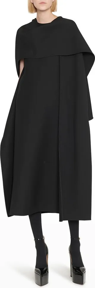 Shawl-Neck Crepe Midi Dress