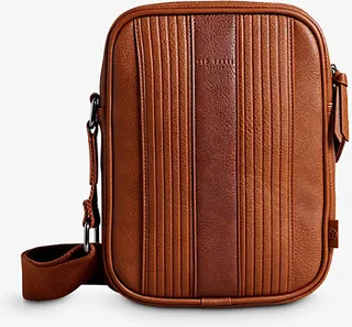 Mens Brown Everton Large Striped Faux-leather Cross-body Flight bag