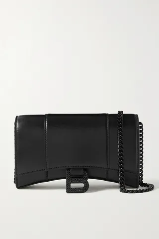 Balenciaga - Hourglass Xs Embellished Leather Shoulder Bag - Black
