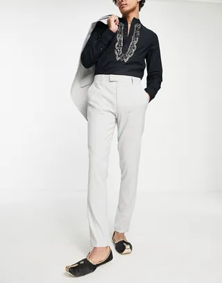 ASOS DESIGN wedding skinny suit trousers in ice grey