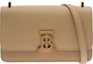 Beige Shoulder Bag With Tonal Tb Logo In Grainy Leather Woman