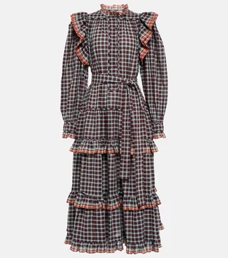 Romy checked cotton midi dress