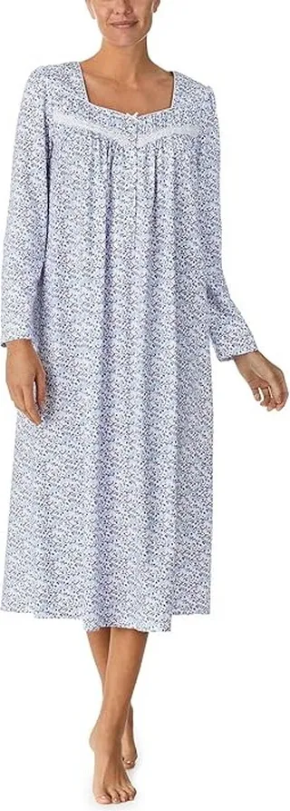 Eileen West Long Sleeve Long Gown (White Ground Ditsy) Women's Pajama