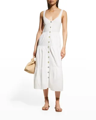 Violet Button-Front Tiered Midi Dress