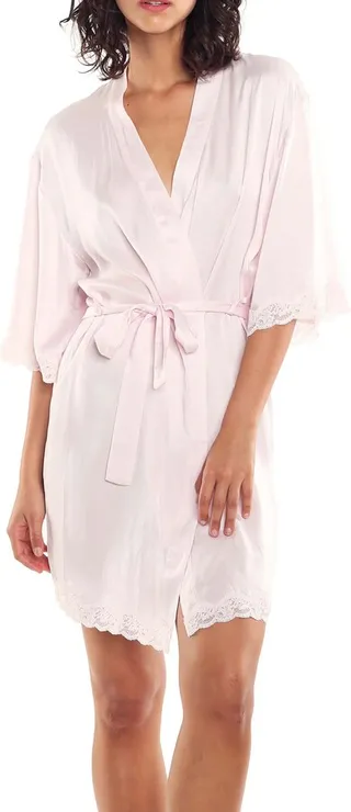 Lace Trim Silk Short Robe
