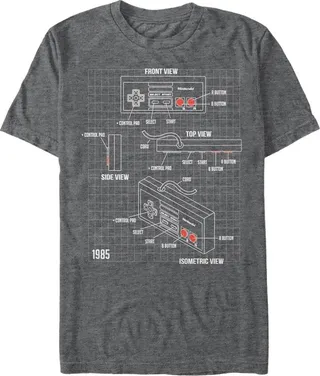 Men's Nintendo Schematic NES Controller T-Shirt - Charcoal Heather - Large